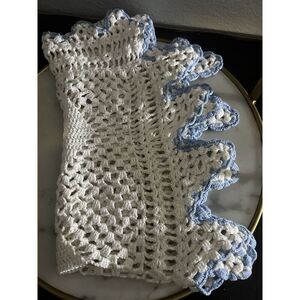 Vintage Retro Crochet Lace Table Runner Doilie Doily 30”x 16.5” Blue White